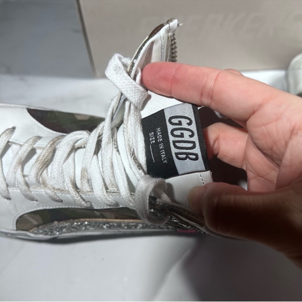 Golden Goose Slide White Green Camouflage Silver Pink Athletic High Top Sneakers - Picture 8 of 14
